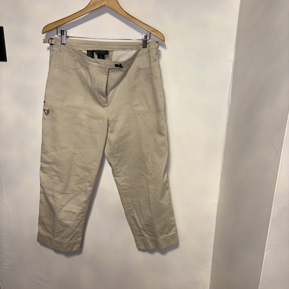 Lauren Ralph Lauren Pants Womens 14P Petite Linen Khaki Beige Actual 34x29 Beach